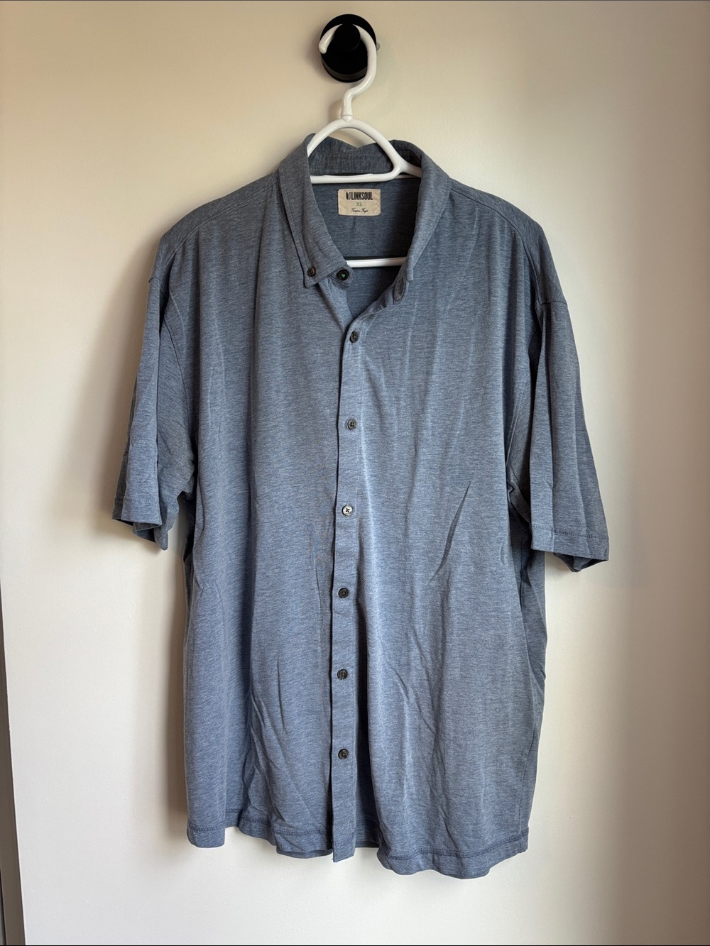 Linksoul Men's Heather blue Short-Sleeve Button Down Golf Shirt. XL.